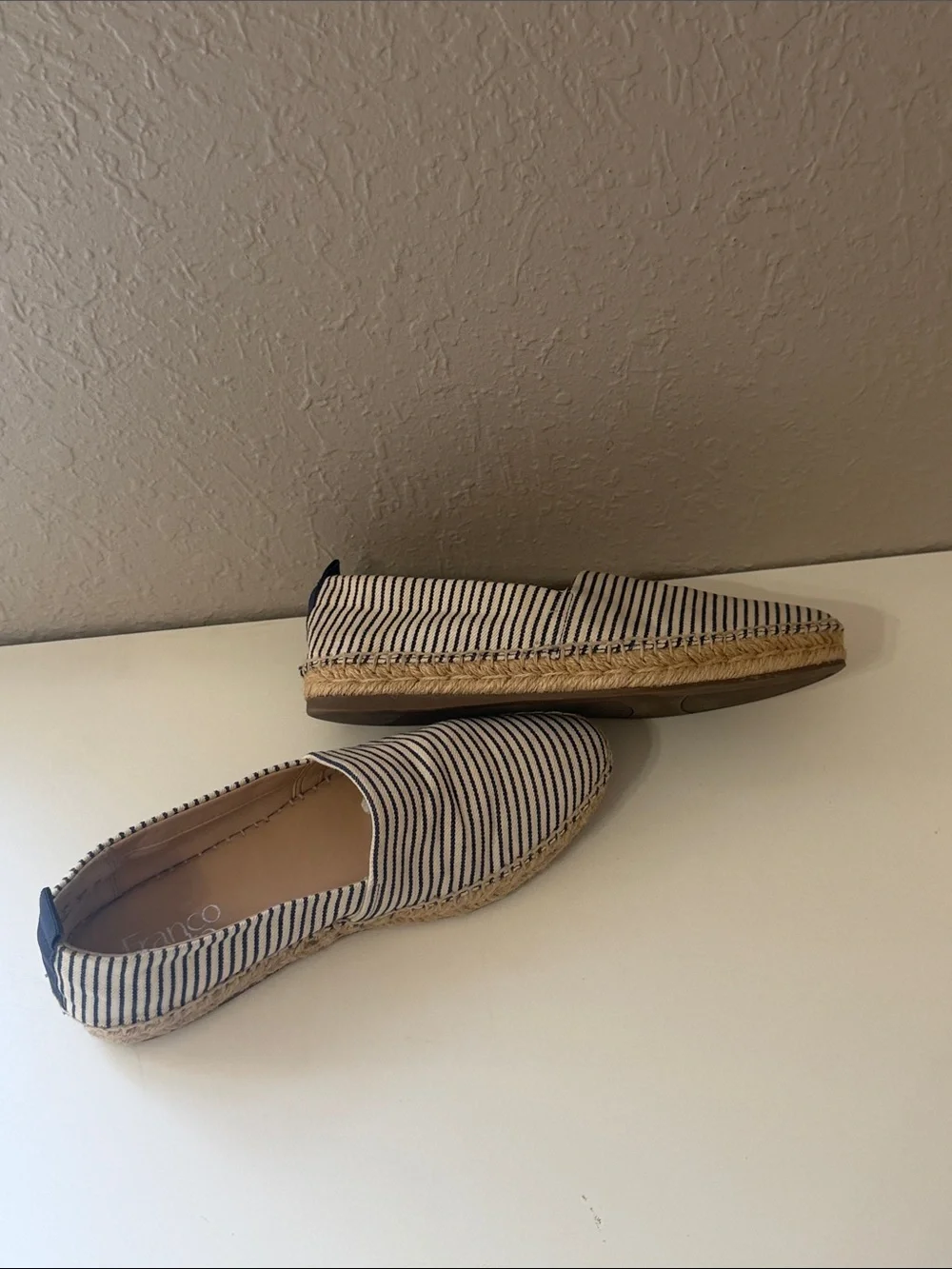 Franco Sarto Dobby Navy Striped Espadrille Slip-On Shoes 6 US 36 EUR Like New!
